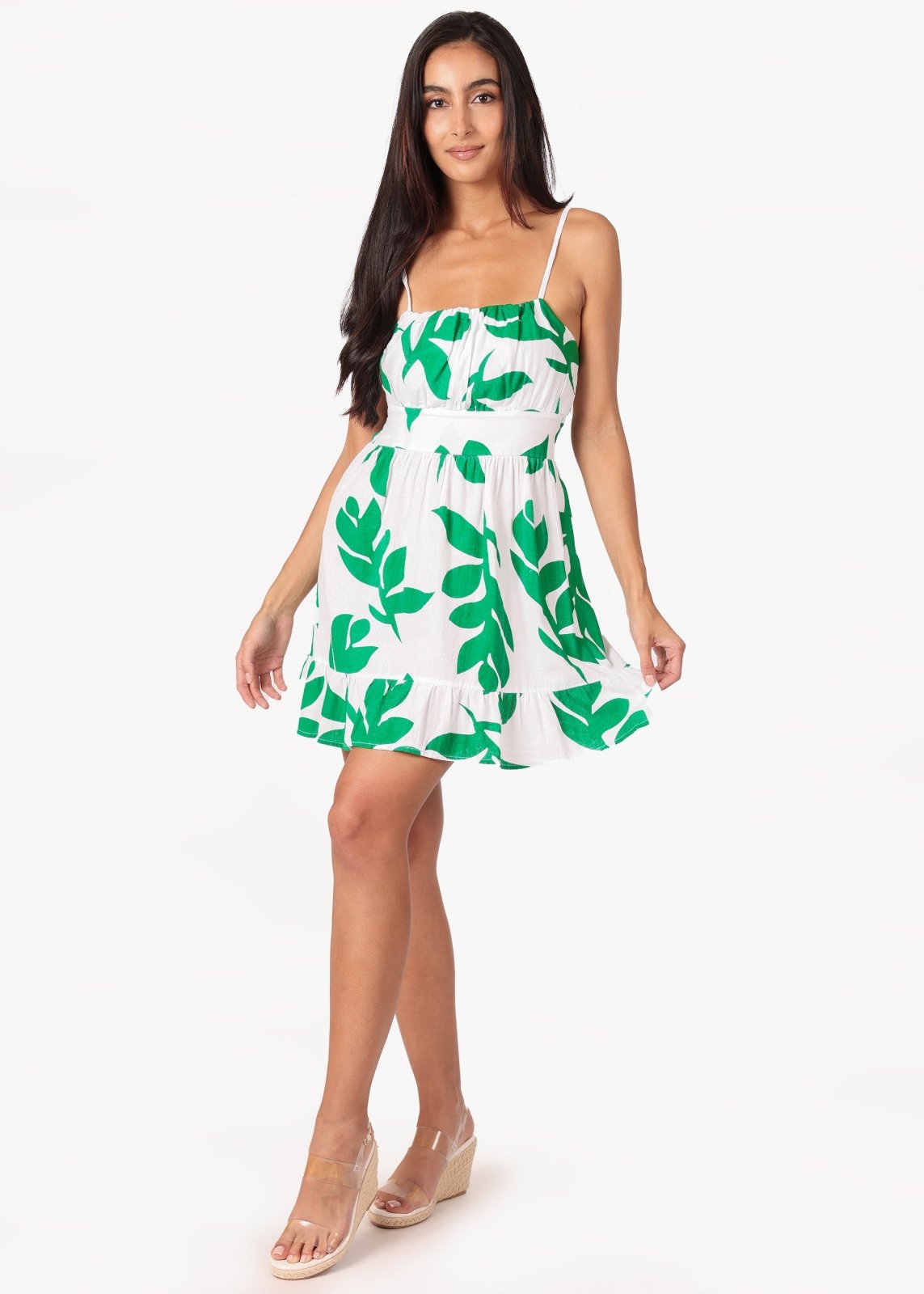 'Annie' Print Green Cotton Mini Dress