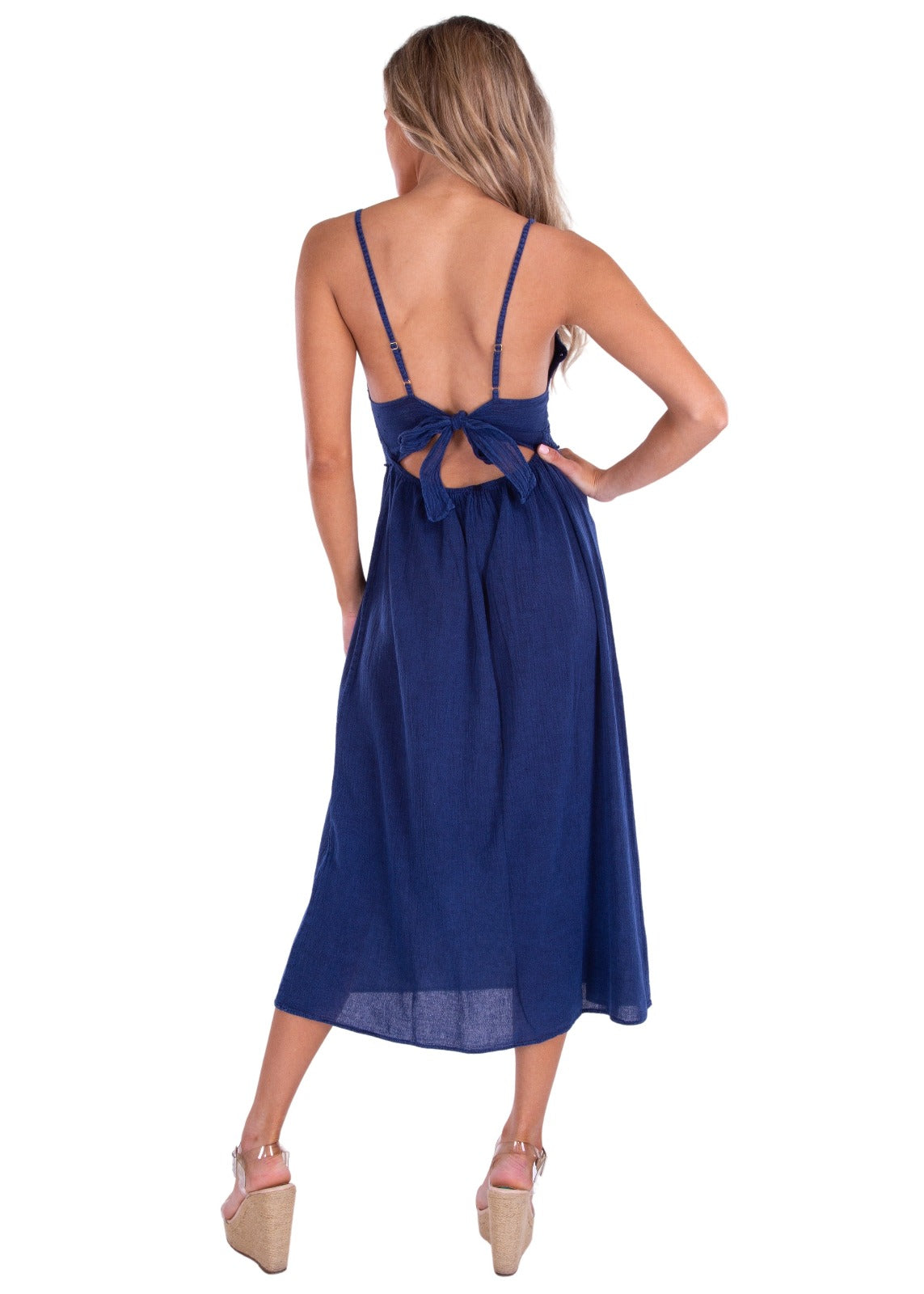 "Aisha' Tie-Back Dress Navy - Seaspice Resort Wear