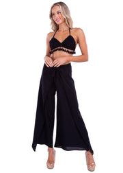 100% Cotton 'Alaia' Tassel Bikini Top Black - Seaspice Resort Wear