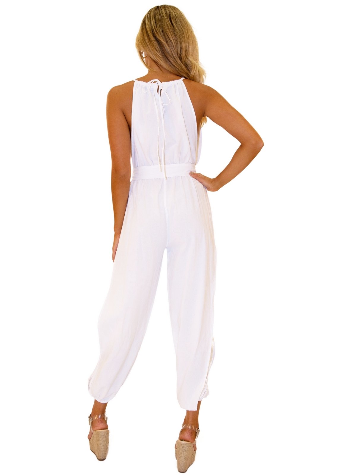 'Alexandra' Side Cut Jumpsuit White - Seaspice Resort Wear