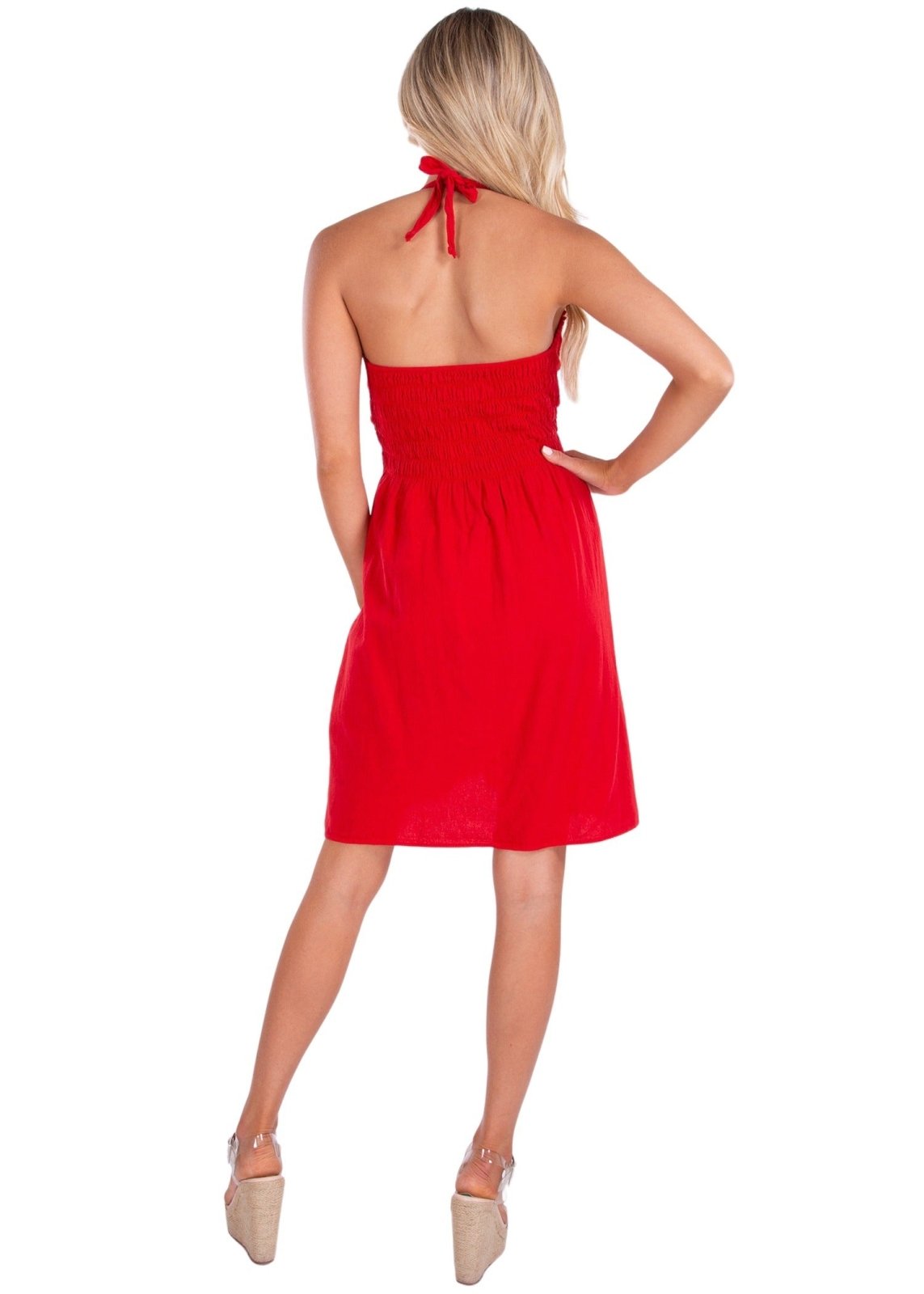 100% Cotton 'Angelique' Halter Mini Sundress Red - Seaspice Resort Wear
