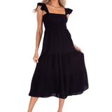 'Christina' Ruffle Sleeve Dress Black - Seaspice Resort Wear