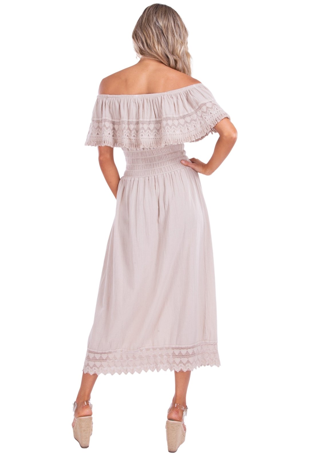 'Constance' Off Shoulder Maxi Dress Baby Beige - Seaspice Resort Wear