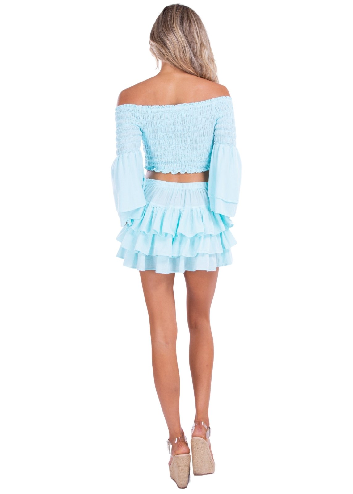 Lana' Shirred Bell Sleeve Top Baby Turquoise - Seaspice Resort Wear