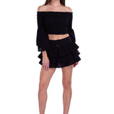 Lana' Shirred Bell Sleeve Top Black - Seaspice Resort Wear