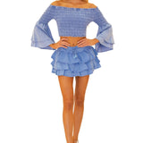 Lana' Shirred Bell Sleeve Top Blue - Seaspice Resort Wear