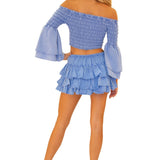 Lana' Shirred Bell Sleeve Top Blue - Seaspice Resort Wear