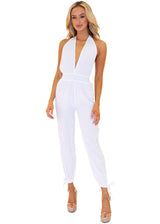 'Oriana' Backless Halter Jumpsuit White - Seaspice Resort Wear