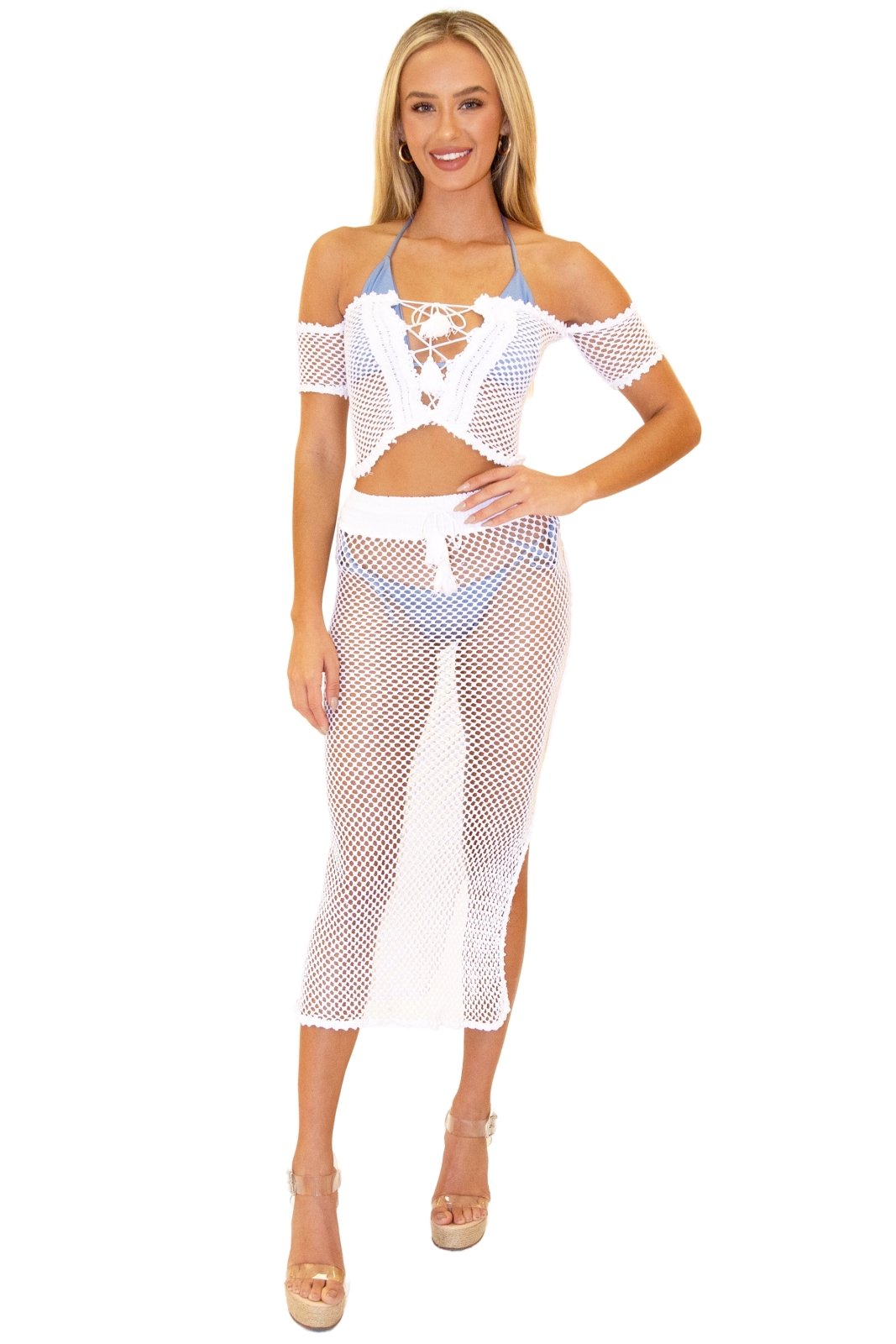 'Stassie' Cotton Mesh Skirt White - Seaspice Resort Wear
