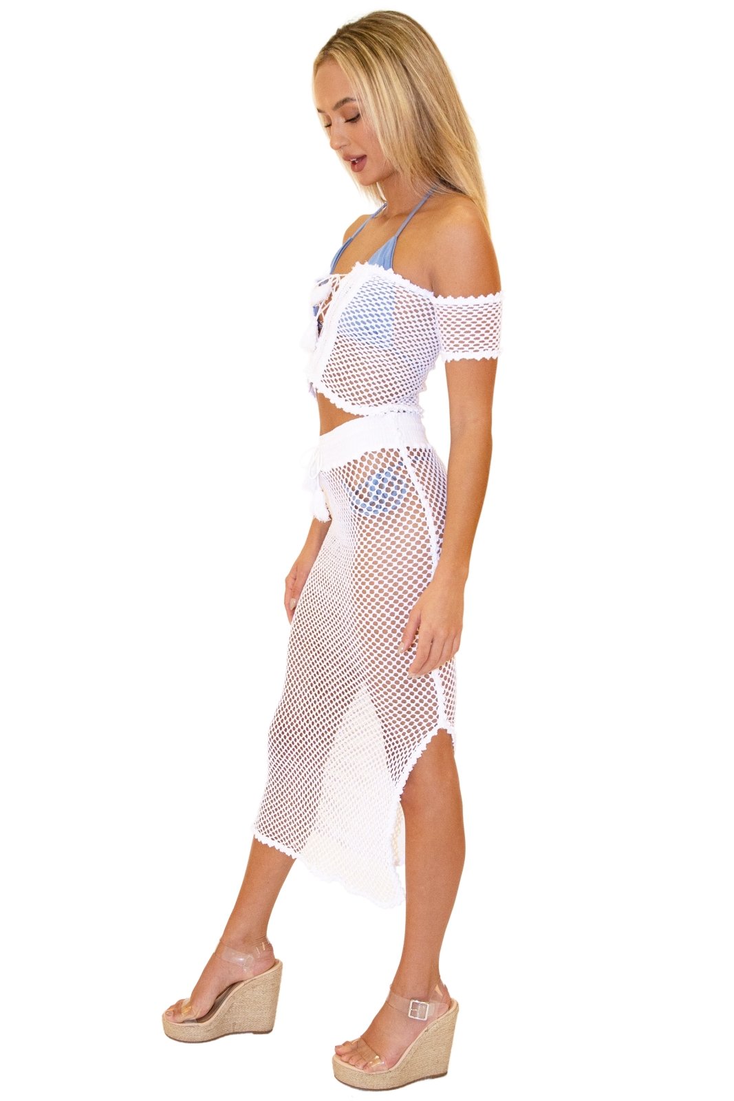 'Stassie' Cotton Mesh Skirt White - Seaspice Resort Wear