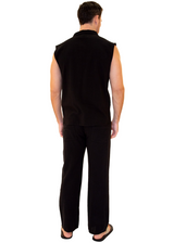 GZ1004 - Black Cotton Drawstring Pocket Sleeveless Shirt
