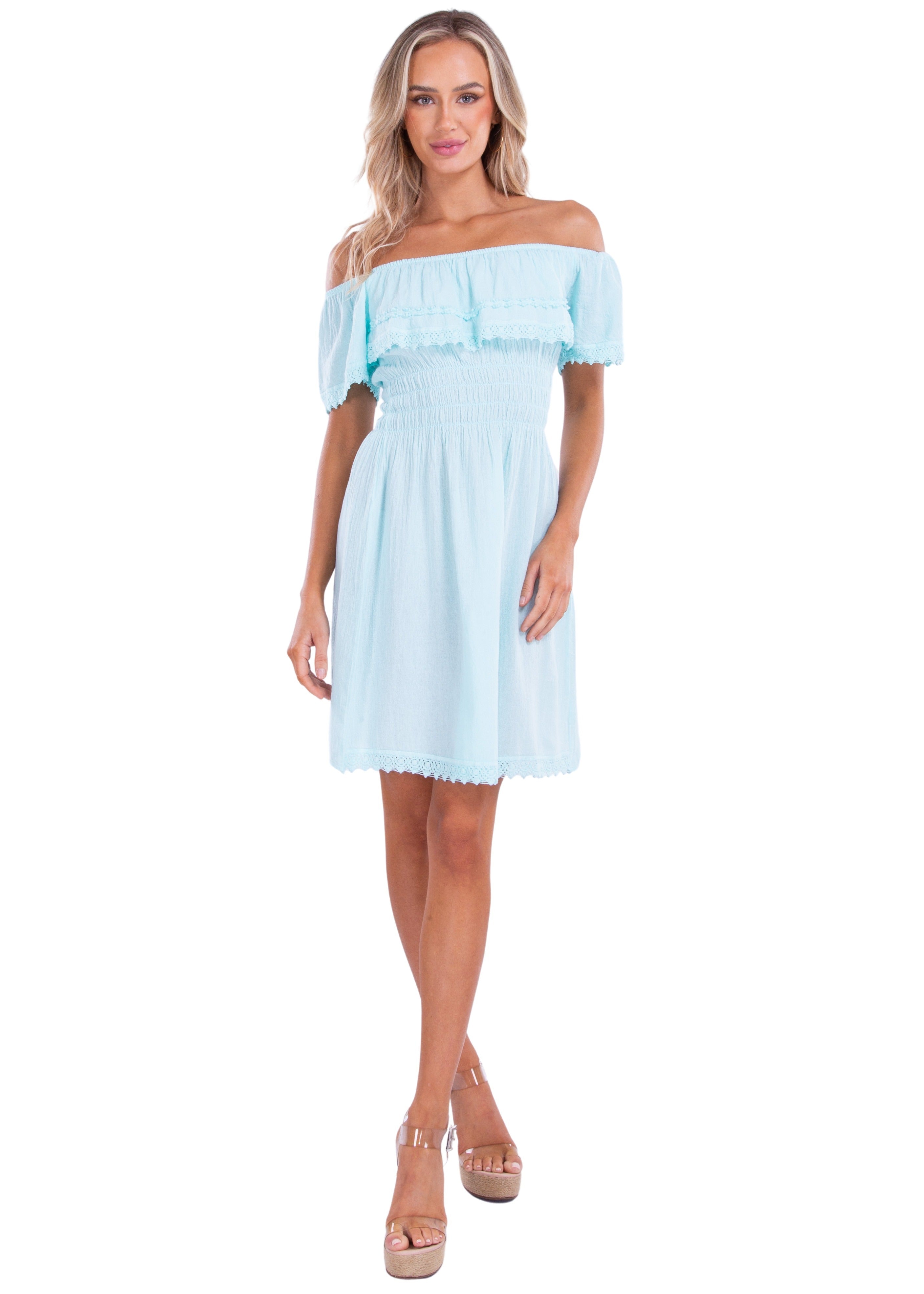'Ella' Off Shoulder Sundress - Seaspice Resort Wear BABY TURQUOISE / 2X 'Ella' Off Shoulder Sundress - Seaspice Resort Wear BABY TURQUOISE / 2X