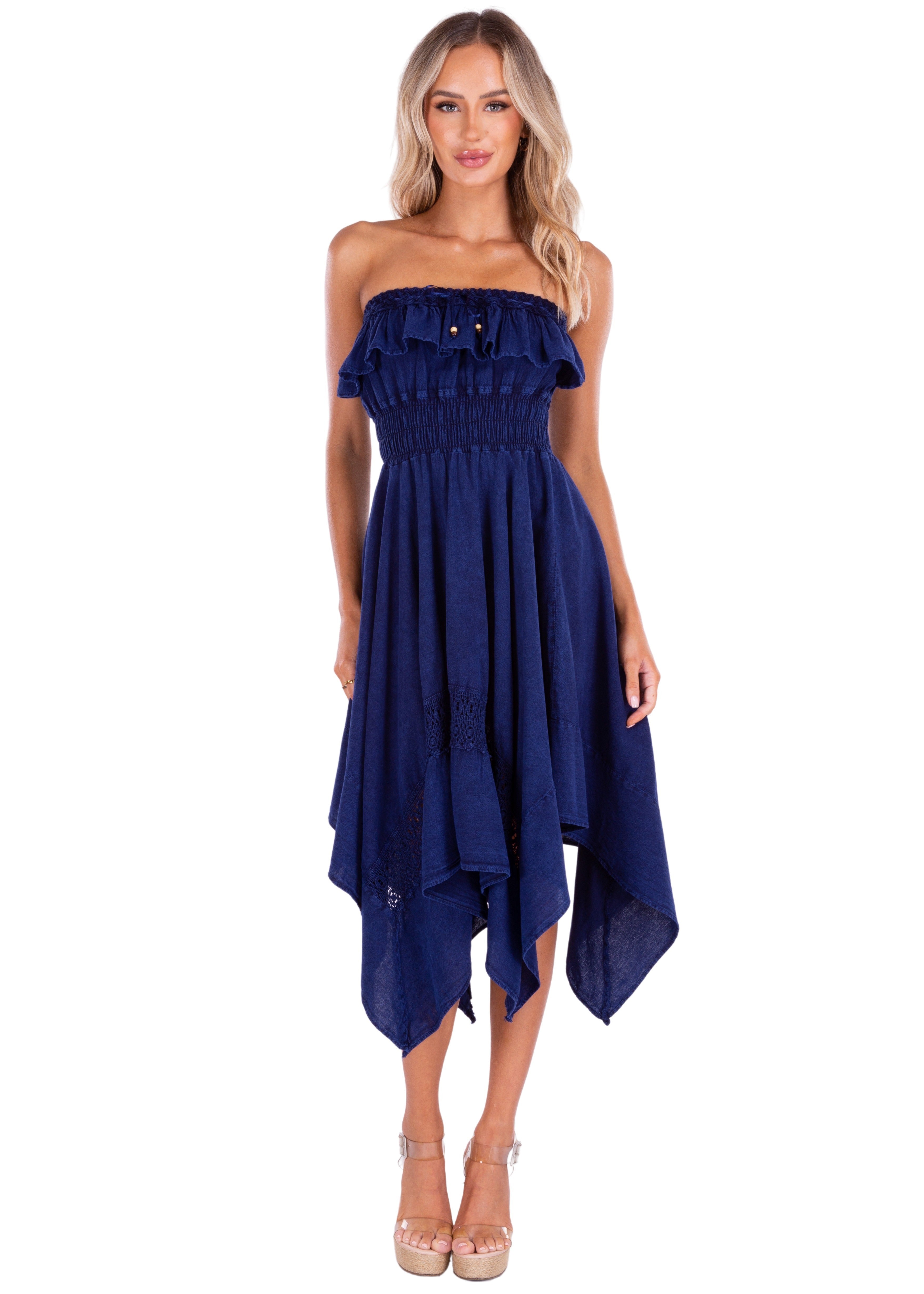 'Sasha' Strapless Flowy Dress Black - Seaspice Resort Wear NAVY / LG 'Sasha' Strapless Flowy Dress Black - Seaspice Resort Wear NAVY / LG