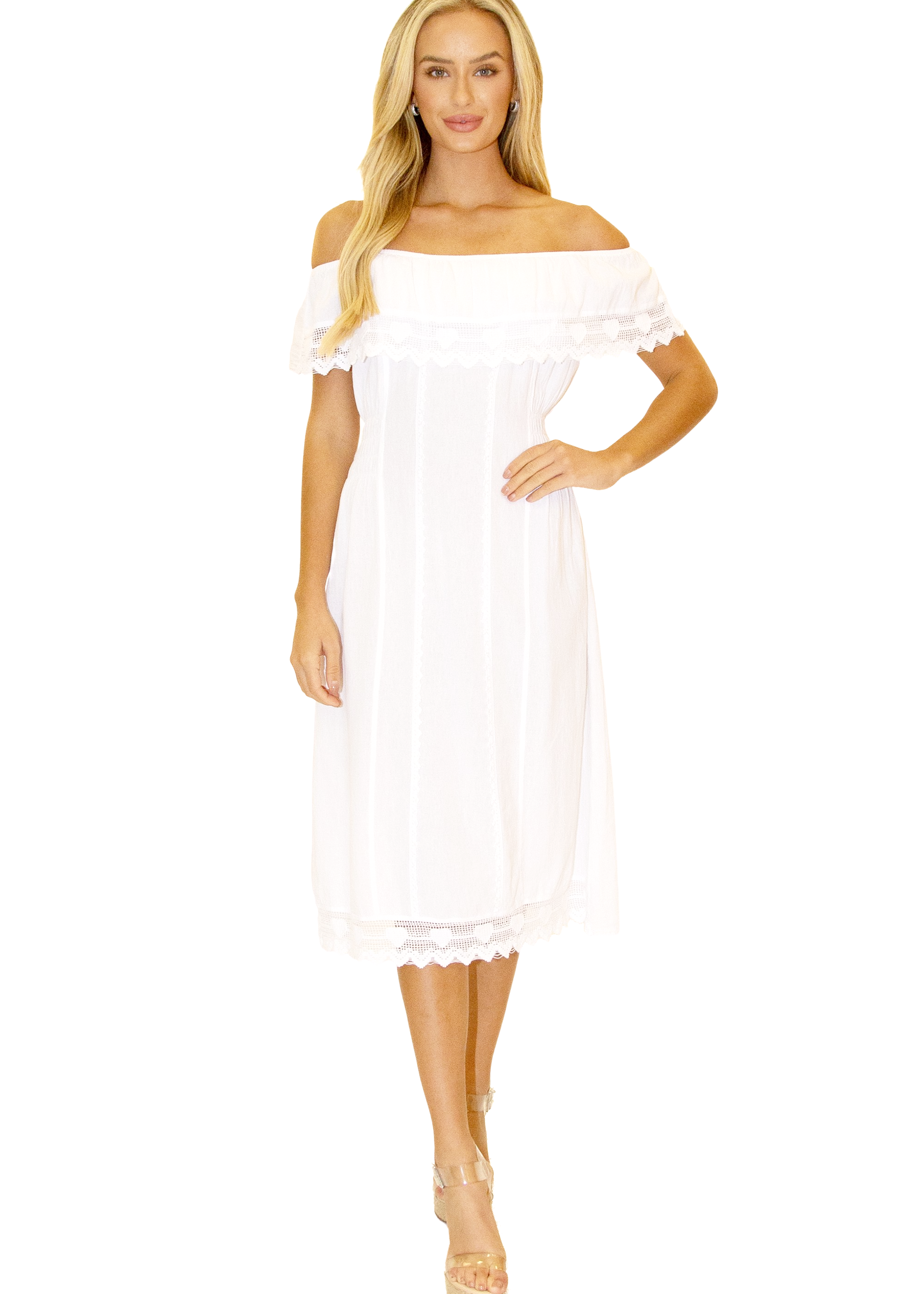 'Evie' Off Shoulder Midi Dress