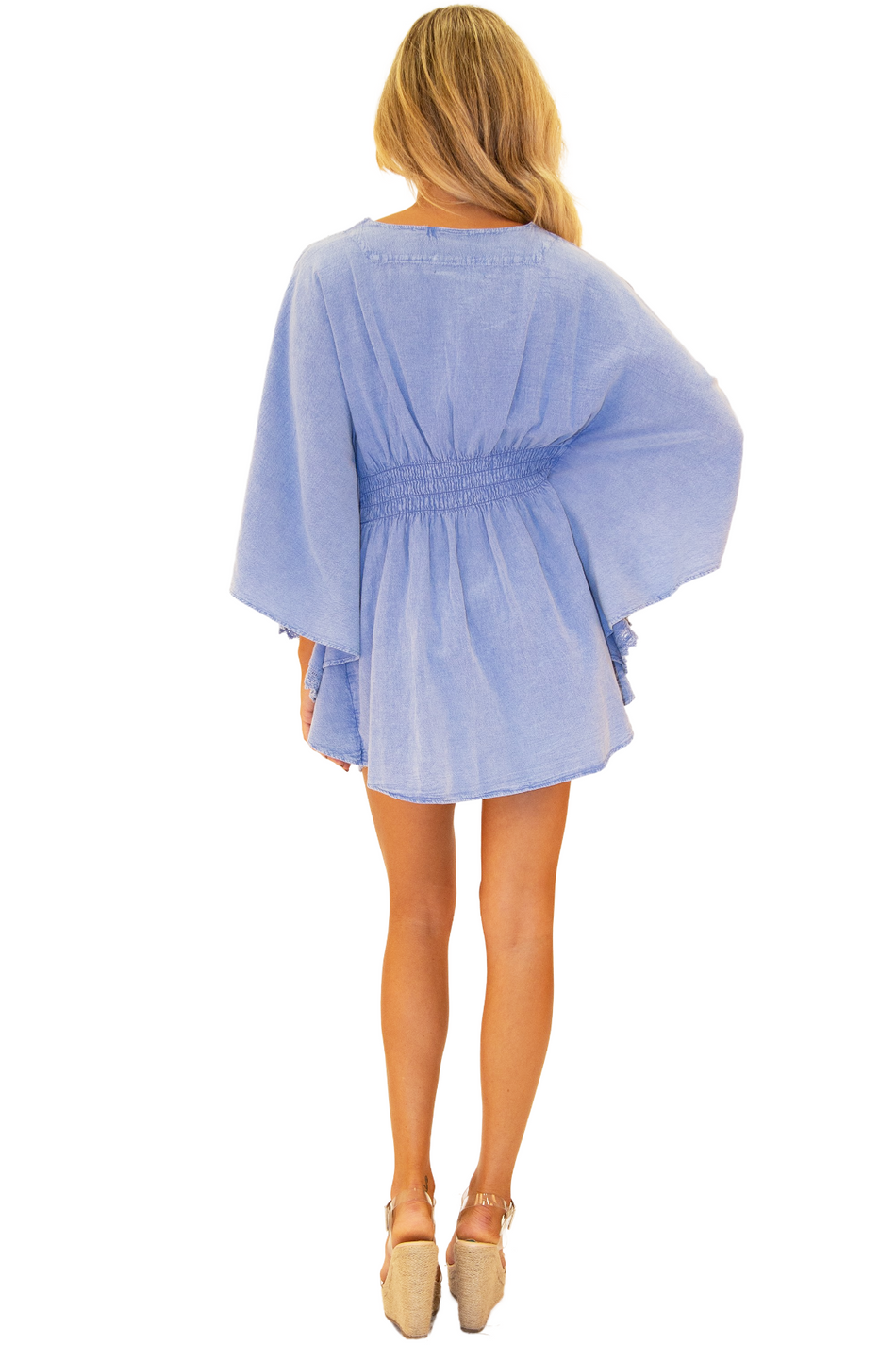 'Amelia' Butterfly Sleeves Cover-Up Blue