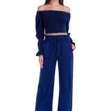 'Belle' Shirred Long Sleeve Top