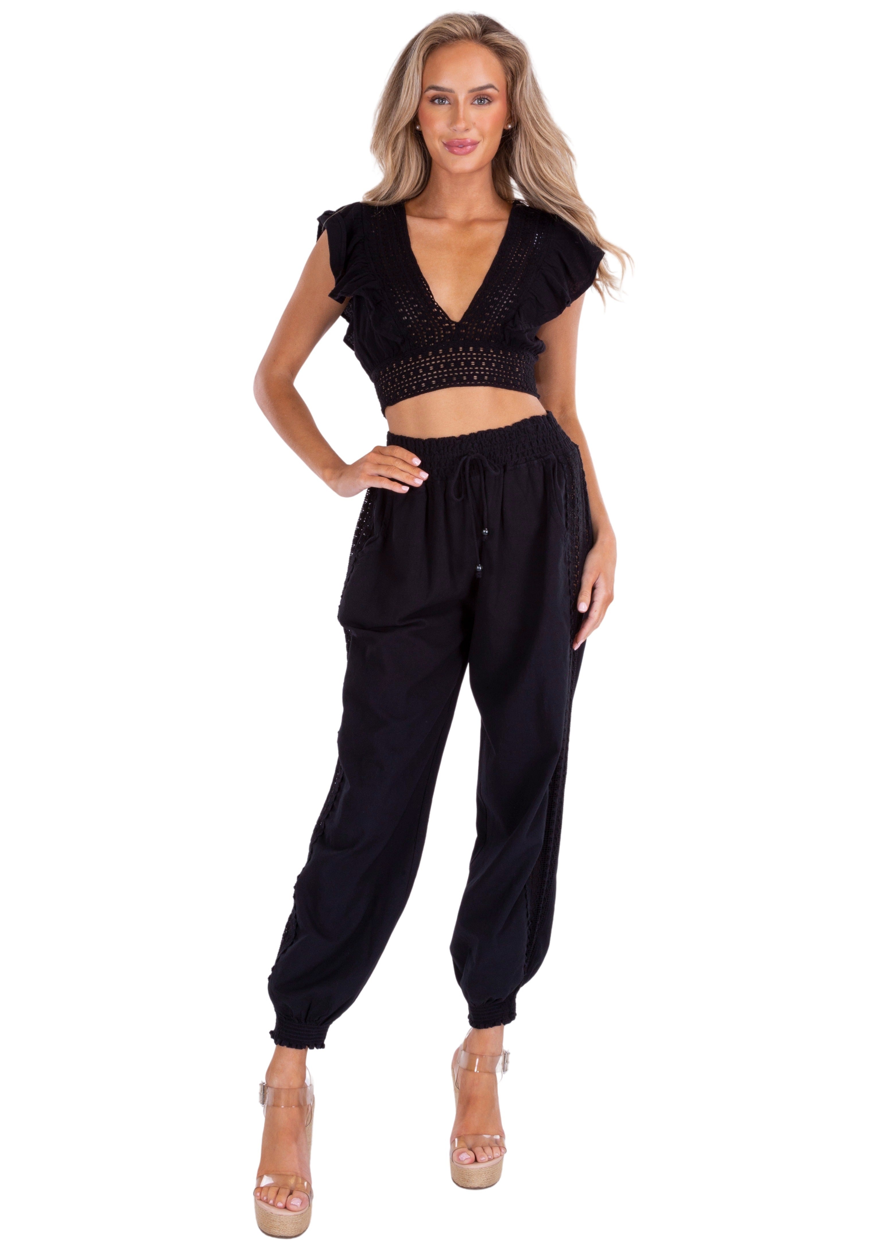 'Rachel' Crochet Hem Ruffle Top