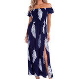 'Catalina' Off Shoulder Palm Print Maxi Dress