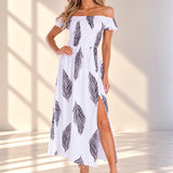 'Catalina' Off Shoulder Palm Print Maxi Dress