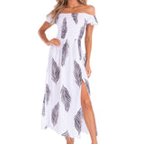 'Catalina' Off Shoulder Palm Print Maxi Dress