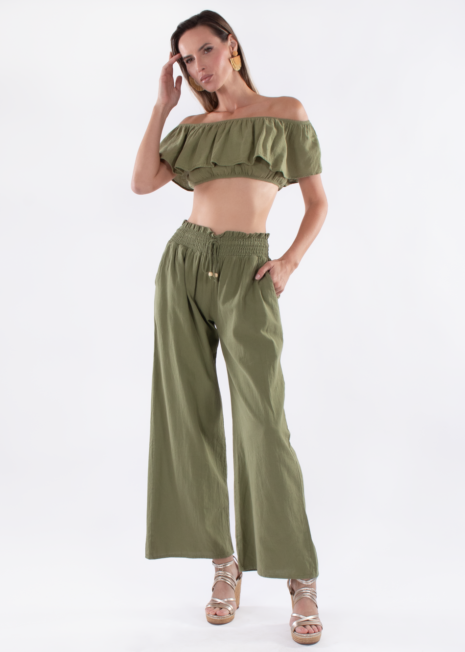 Transform your wardrobe with the Wide Leg Pant Set - Olive