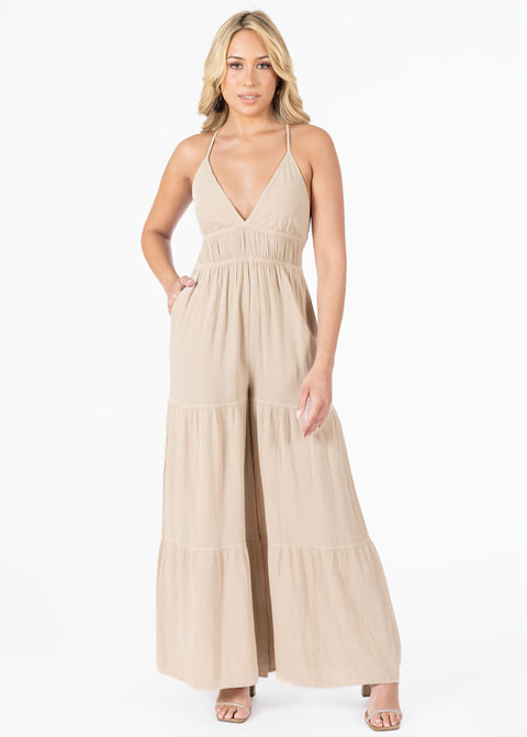 'Clare' Backless Halter Jumpsuit