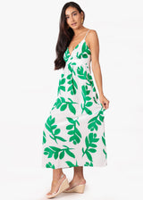 'Hallie' Print Green Cotton Maxi Dress