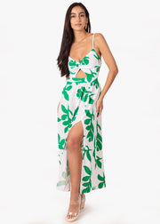 'Lucille' Print Green Cotton Maxi Dress