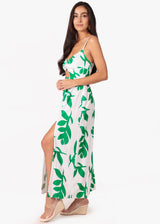 'Lucille' Print Green Cotton Maxi Dress