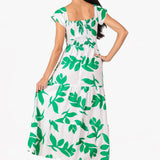 'Talia' Print Green Cotton Maxi Dress