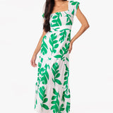 'Talia' Print Green Cotton Maxi Dress