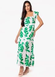 'Talia' Print Green Cotton Maxi Dress