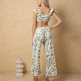 'Palmer' Ruched Drawstring Front Print Crop Top