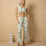 'Palmer' Ruched Drawstring Front Print Crop Top