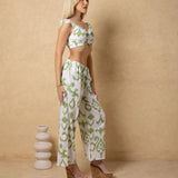 'Palmer' Ruched Drawstring Front Print Crop Top