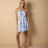 'Giselle' Strapless Twist-Front Cutout Print Mini Dress