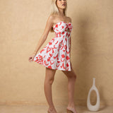 'Giselle' Strapless Twist-Front Cutout Print Mini Dress