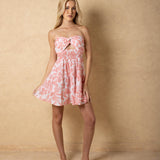 'Giselle' Strapless Twist-Front Cutout Print Mini Dress