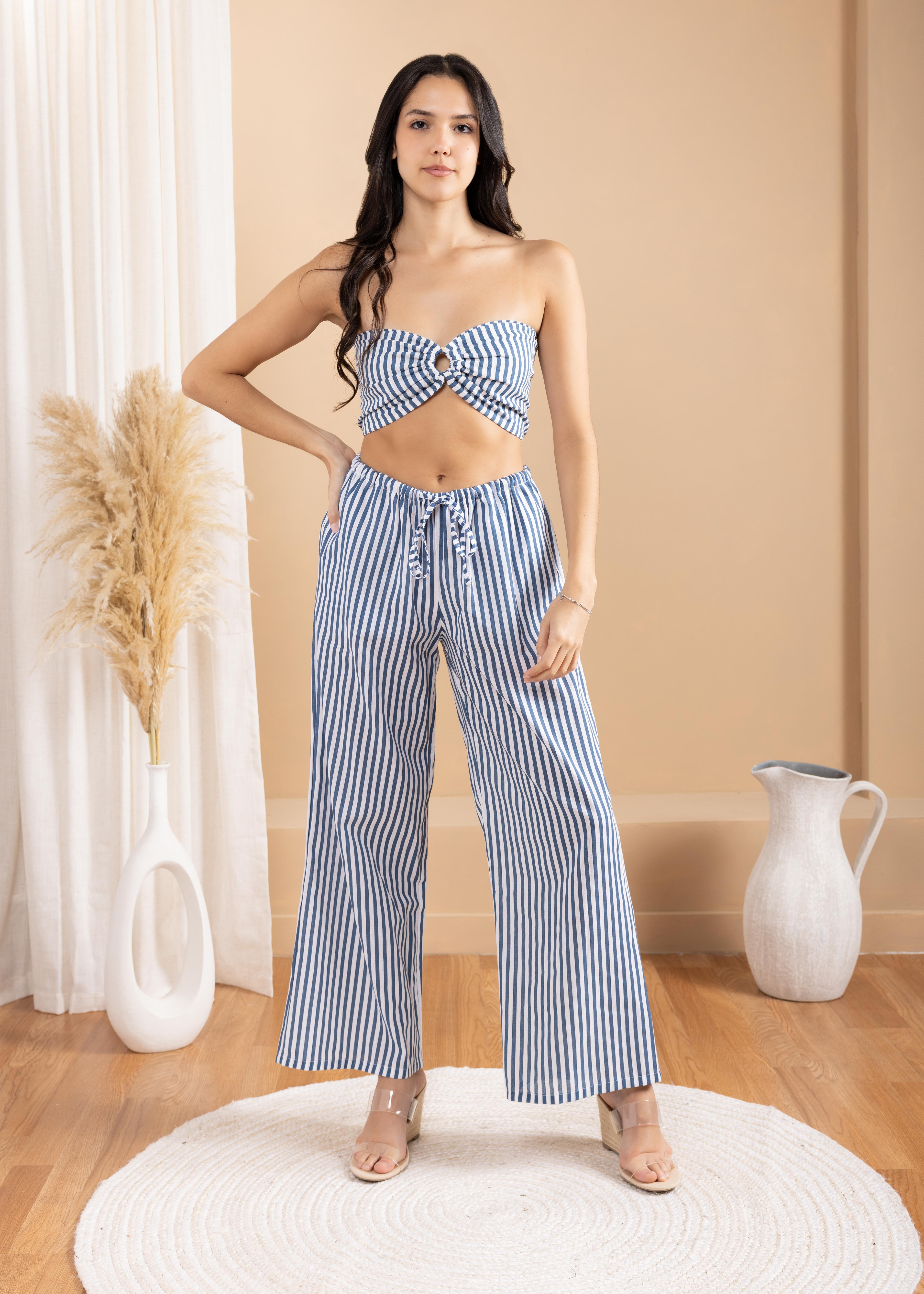 'Althea' Striped Drawstring Pants