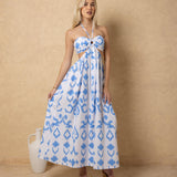 'Flavia' Halter Cutout Print Maxi Dress