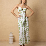 'Flavia' Halter Cutout Print Maxi Dress
