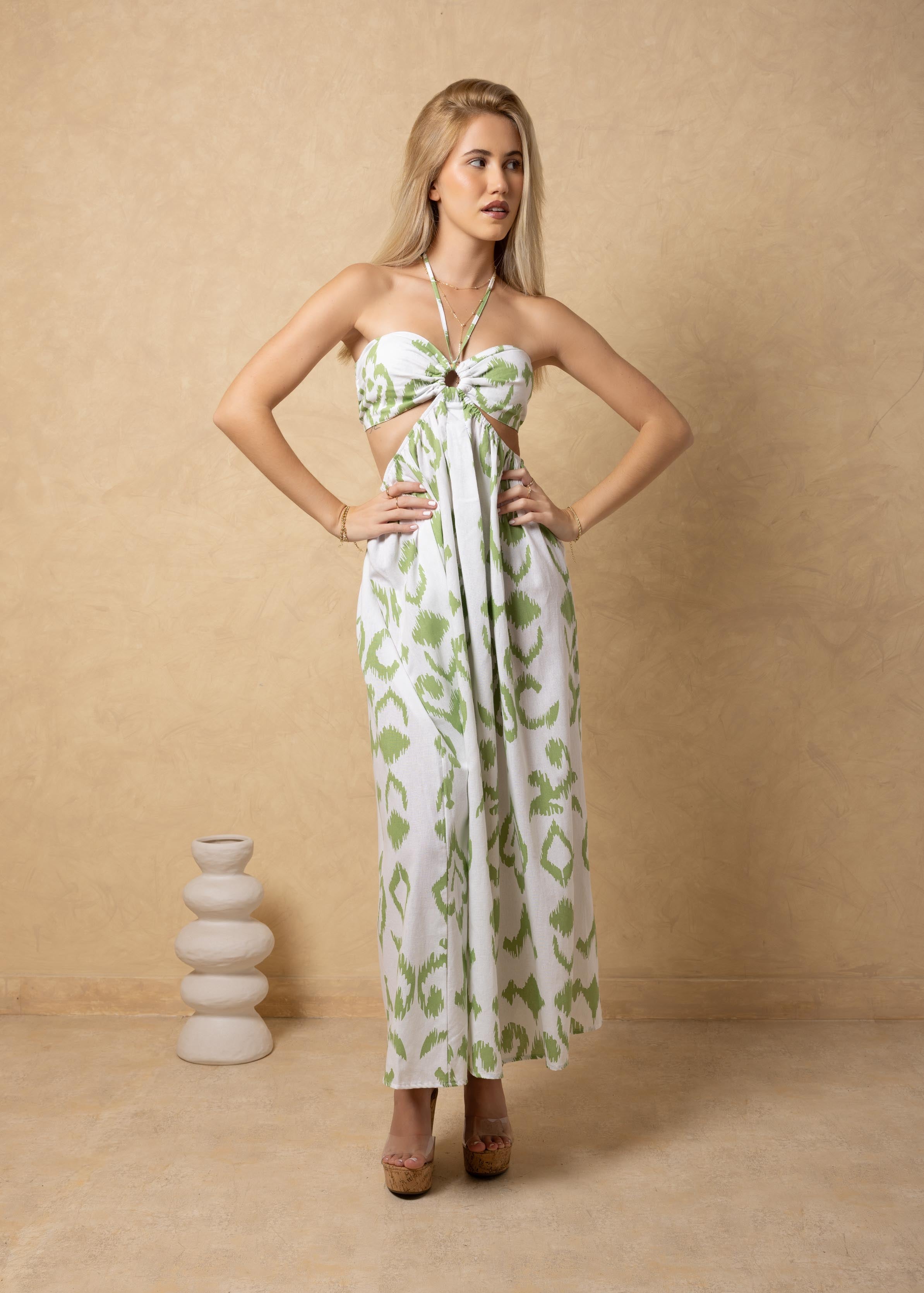 'Flavia' Halter Cutout Print Maxi Dress