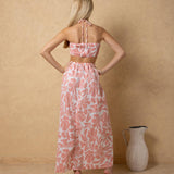 'Flavia' Halter Cutout Print Maxi Dress