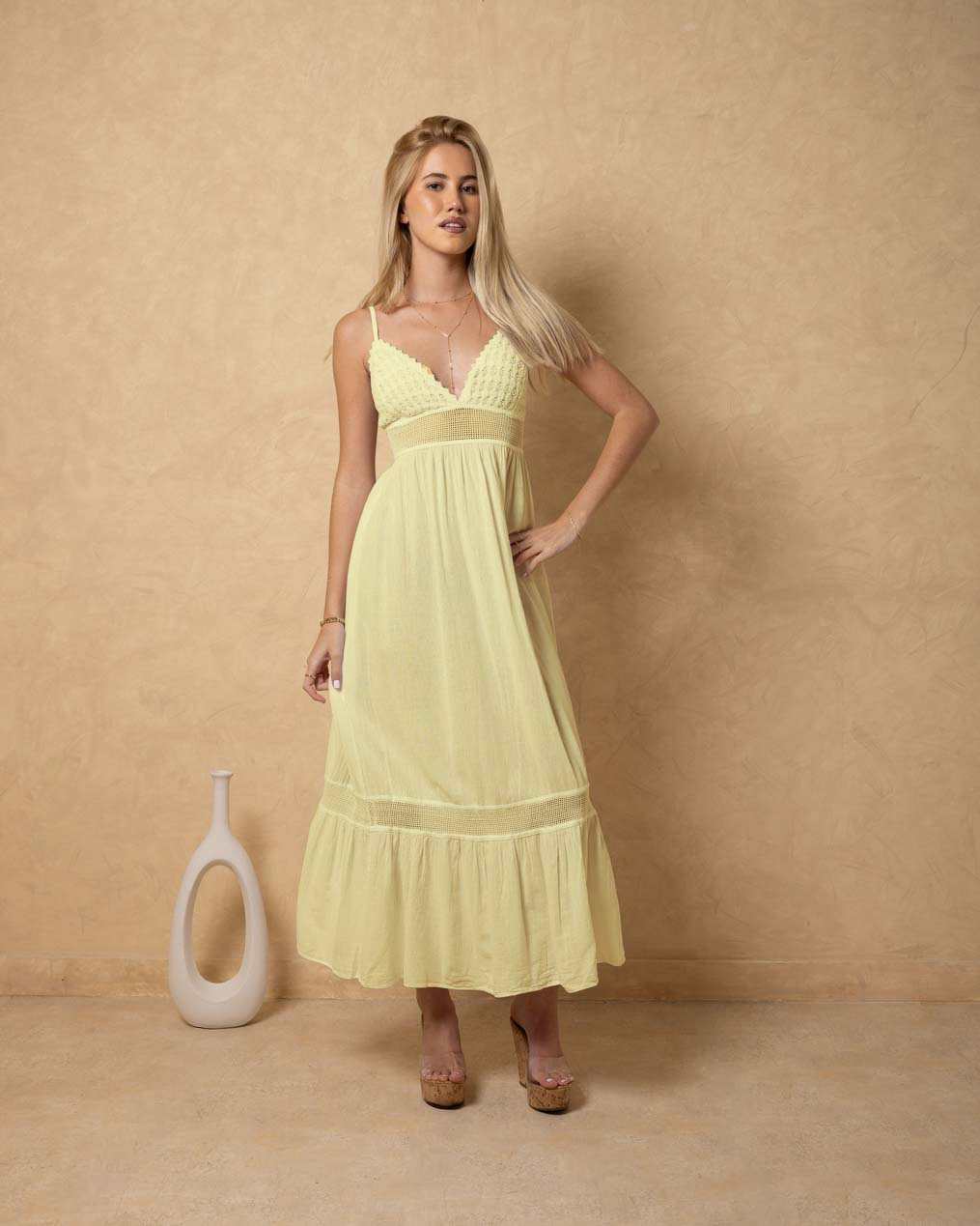 'Carmela' Crochet Trim Maxi Dress