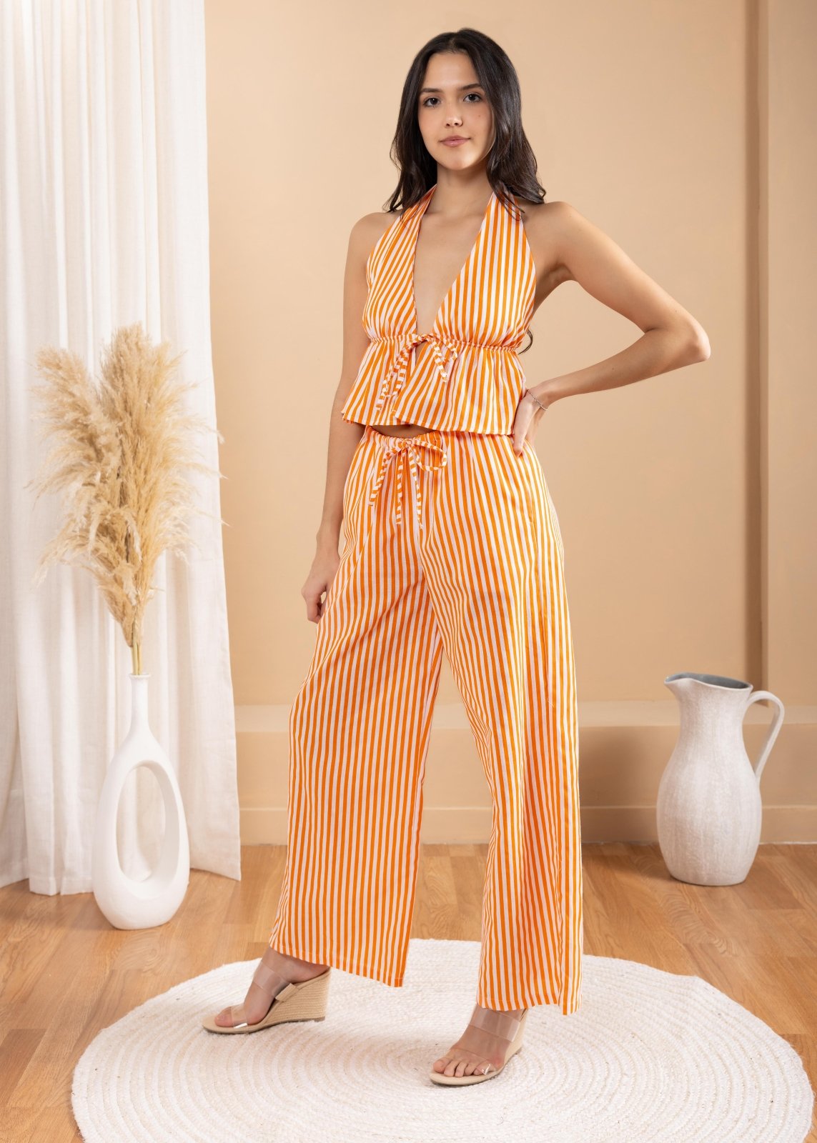 'Althea' Striped Tie - Front Halter WOMEN'S TOP for women resort wear - Seaspice Resort Wear