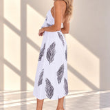 'April' Palm Print Maxi Dress White WOMEN'S DRESS for women resort wear - Seaspice Resort Wear