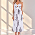 'April' Palm Print Maxi Dress White WOMEN'S DRESS for women resort wear - Seaspice Resort Wear