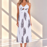'April' Palm Print Maxi Dress White WOMEN'S DRESS for women resort wear - Seaspice Resort Wear