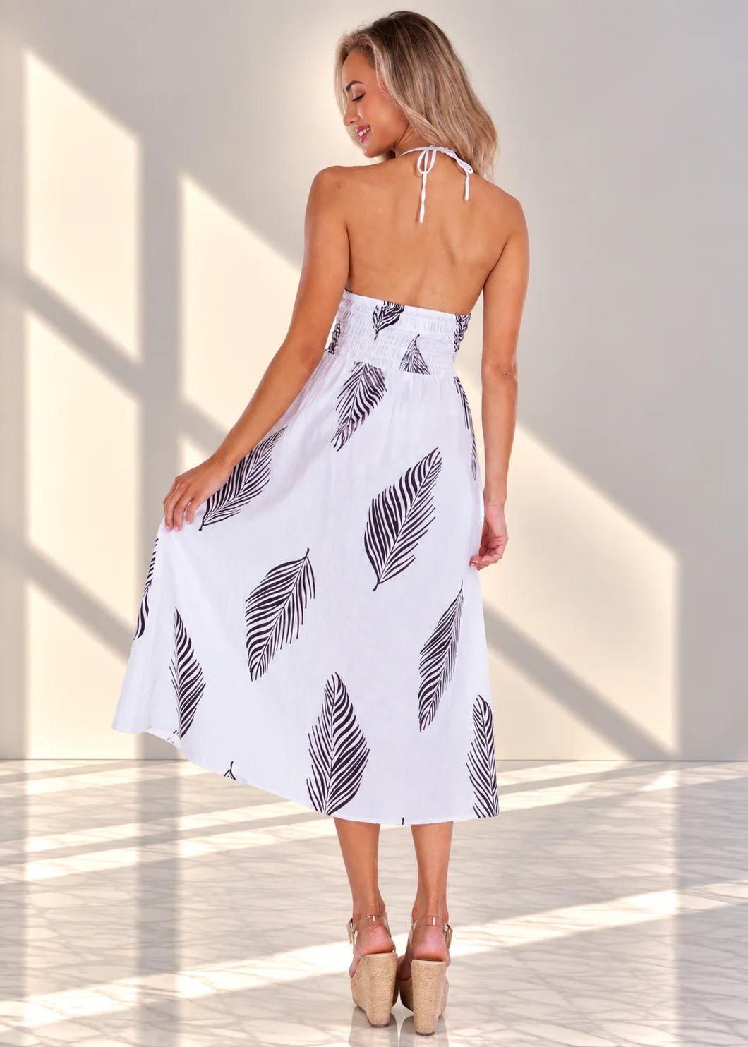 'April' Palm Print Maxi Dress White WOMEN'S DRESS for women resort wear - Seaspice Resort Wear