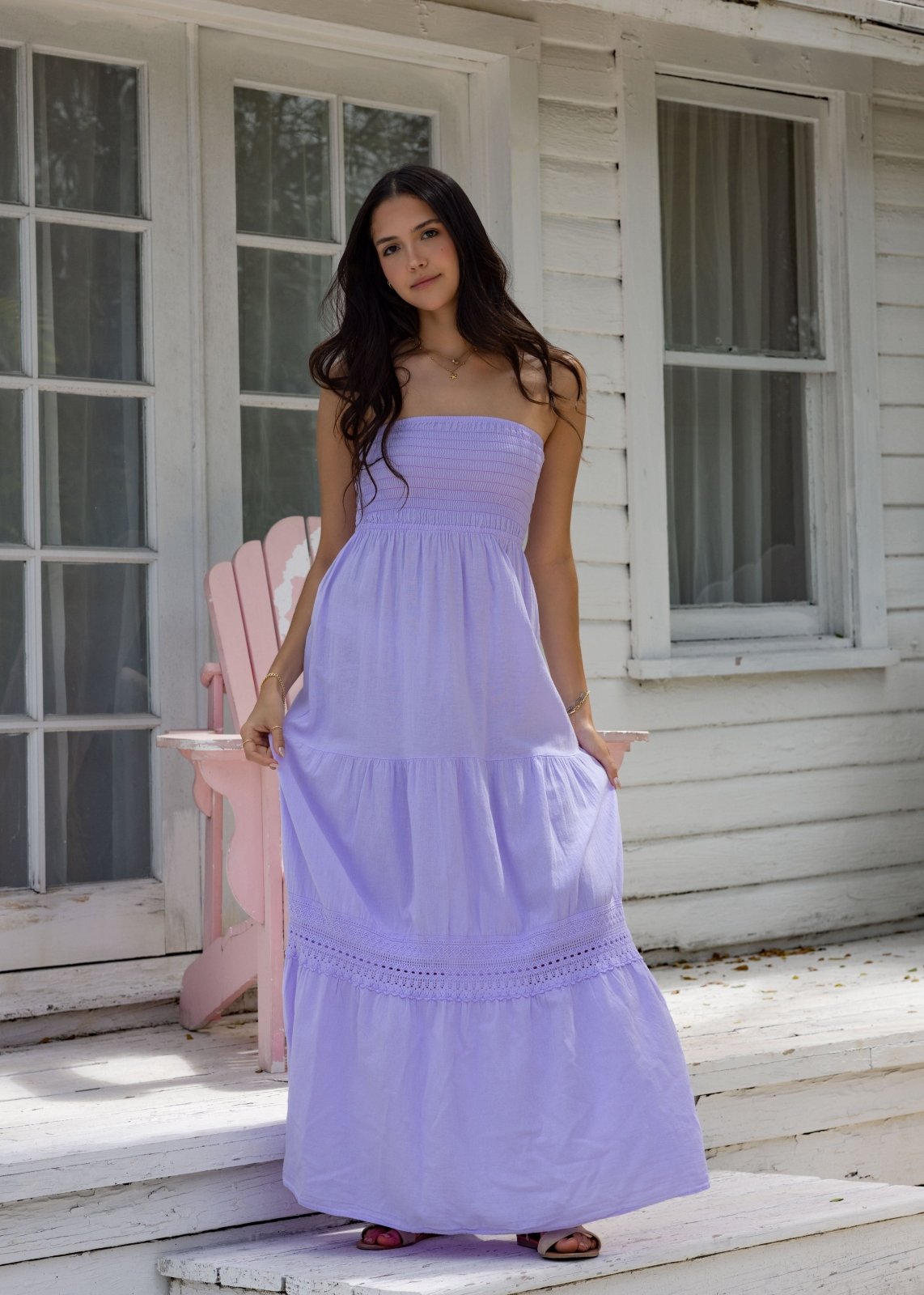 strapless purple maxi dress Novarra Twist Bust Strapless Maxi Dress Lilac